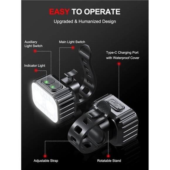 Bike Lights,Rechargeable Bicycle Lights Set Super Bright 8+12 Modes,IPX6 - Picture 5 of 7